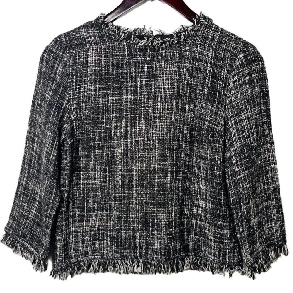 Anthropologie DREW Long Sleeve Raw Edge Hem Top Black Size Small Petite